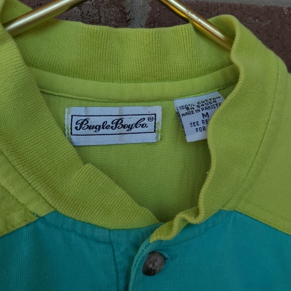 Vintage - Bugle Boy Co. - Colourblock Button Collar T-Shirt - Size M - Picture 5 of 8